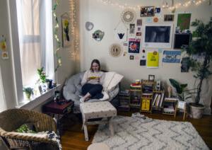 Student studying in dorm room